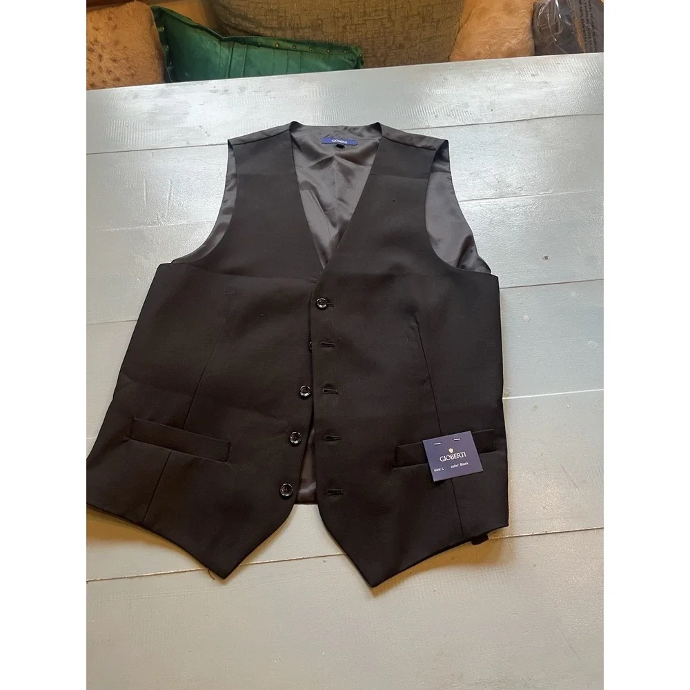 Gioberti Black Formal Tailored Suit Vest Mens Large Satin Back Waistcoat NWT